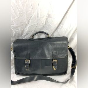Genuine vintage ROOTS Canada black leather messenger bag briefcase